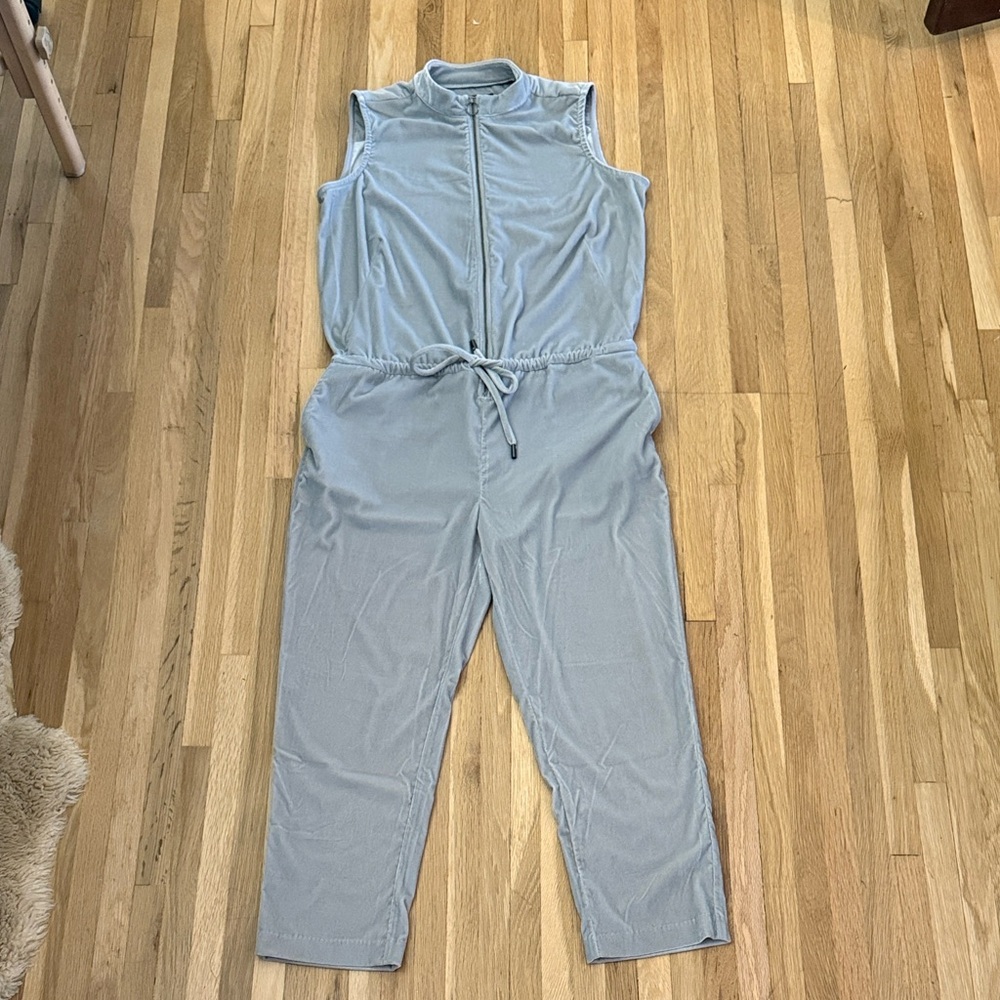 WILD FANG Empower Sleeveless Velvet Jumpsuit in Light Gray - Picture 2 of 3